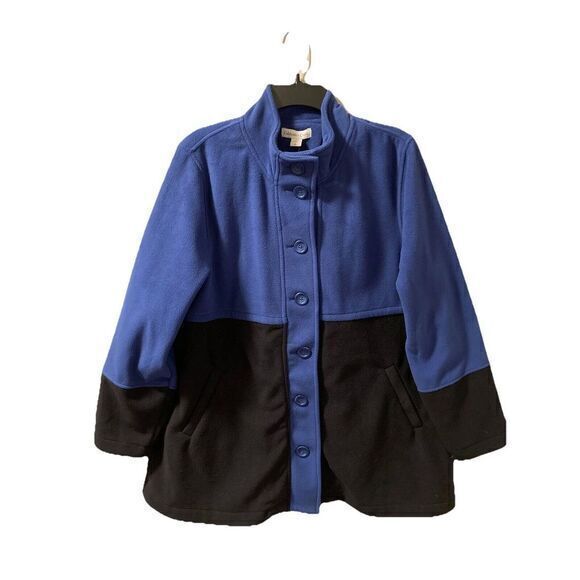 Coldwater Creek Fleece Jacket Coat Sz Pl Black Purple Button Front Nwot